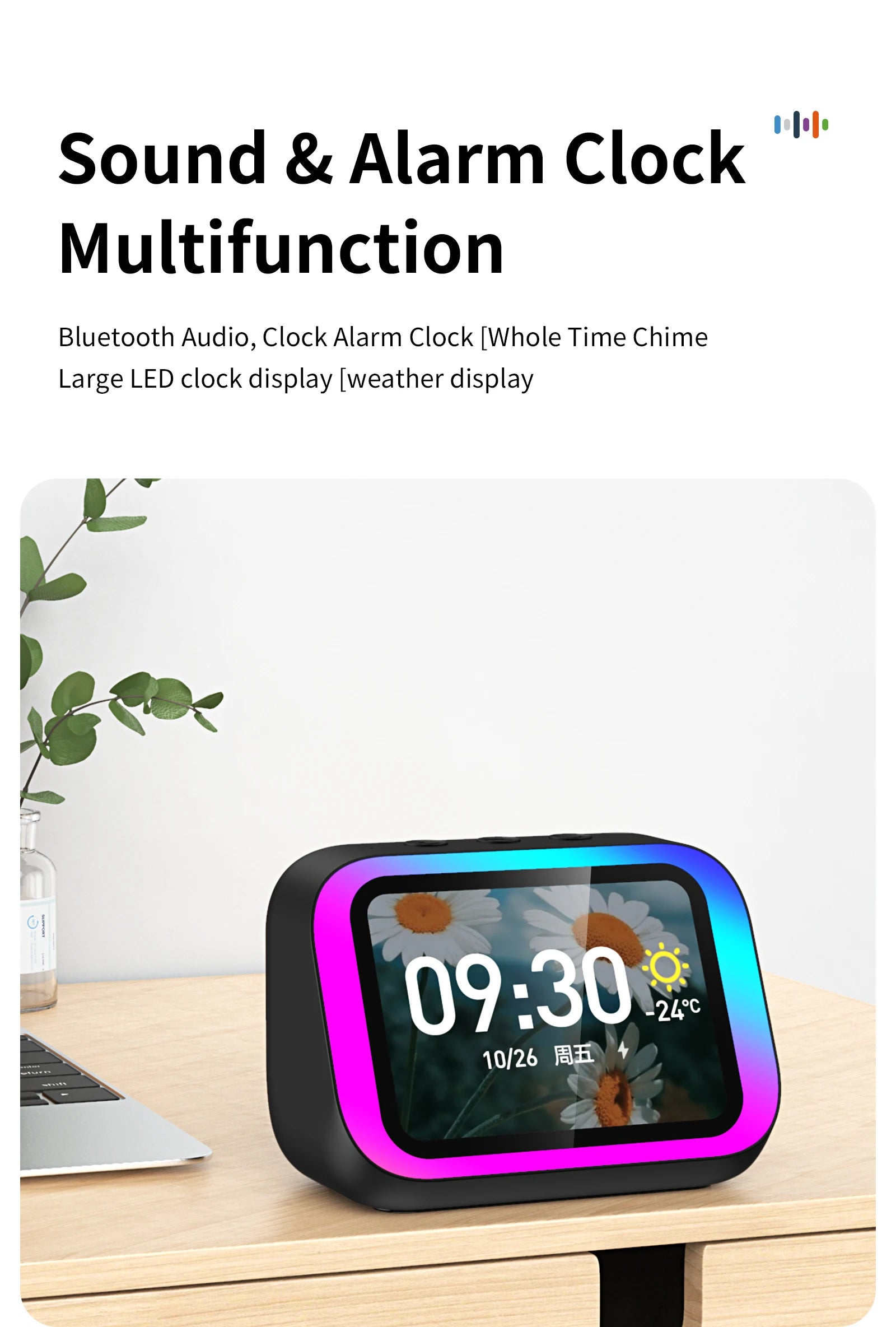 Smart Bluetooth Translator RGB Speaker 18 Languages Real-time Translation AI bluetooth 5.4 speaker with LCD display, game,alarm