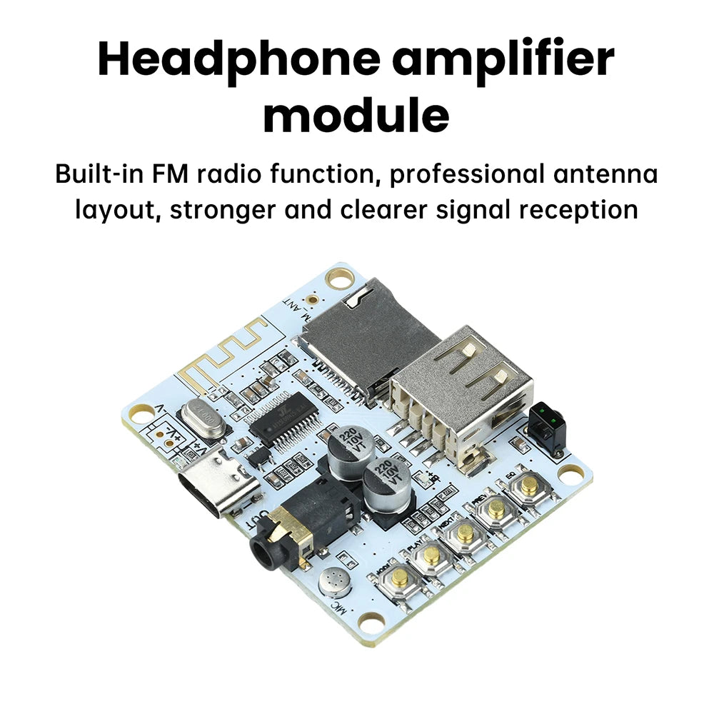 Bluetooth 5.4 Audio Receiver Board with USB/TF Playback Lossless Decoding AAC MP3 WAV FLAC APE for Car AUX DIY Power Supply