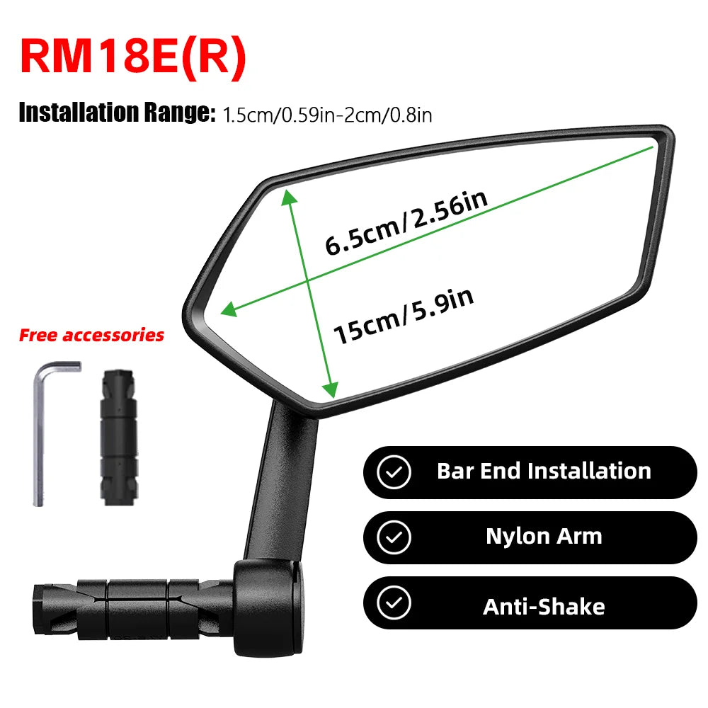 RBRL Bicycle Rearview Mirror MTB Handlebar End Mirror HD Wide Angle Extended Durable Bike Side Mirrors for Electric Scooter