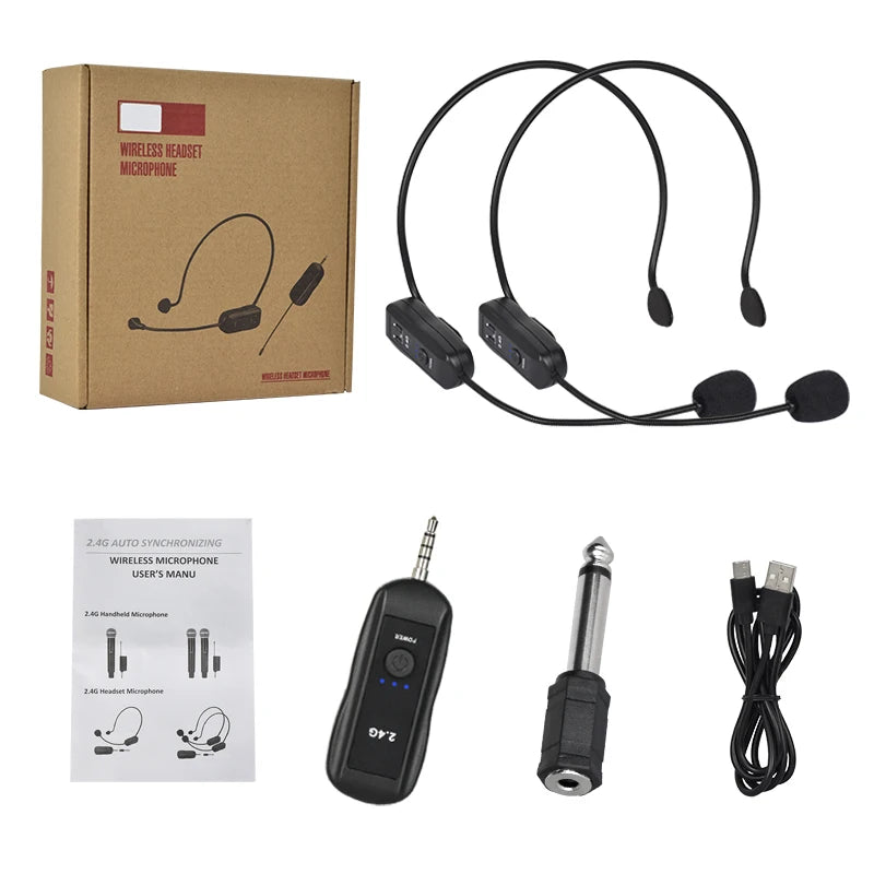 2.4G Head-mounted Wireless Microphones Headset Transmitter with Receiver For Voice Amplifier Speaker Teaching Tour Guide