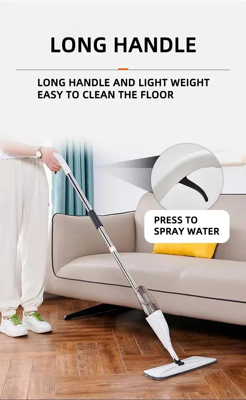 New Spray Mop Broom Set with Reusable Microfiber Pads Rotating Dry & Wet Household Flat Mops for Cleaning Home Floor Magic Tool