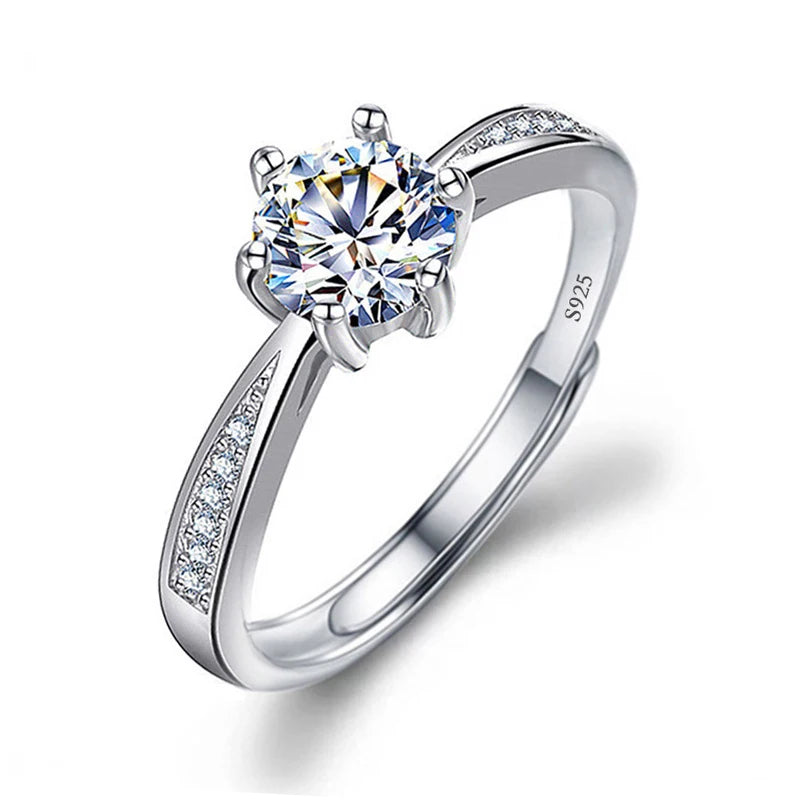 Moissanite Engagement Finger Rings Inlaid Diamond Open Ring For Women 925 Silver Promise Wedding Adjustable Rings Fine Jewelry
