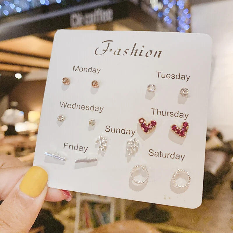 4 Pair Set Silver Color Heart Stud Earrings Sets for Women Girls Exquisite Party Dailywear Jewelry Simple Cute Gift Accessories