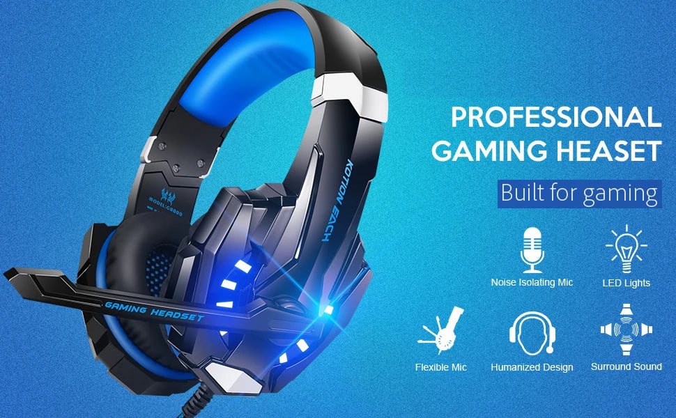 Gaming Headset Stereo Deep Bass Headphone with Microphone LED Light for PS4/PC/Laptop/Phone Gamer