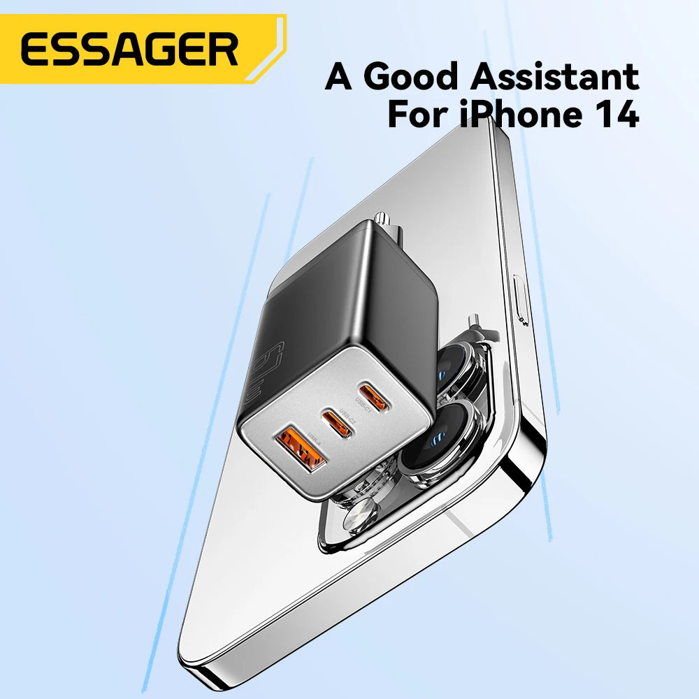 Essager 67W GaN USB-C Charger PD 3.0 QC 3.0 Fast Charge for iPhone 16 15 Pro Max Xiaomi Samsung Huawei Mate 70  Laptops Chargers