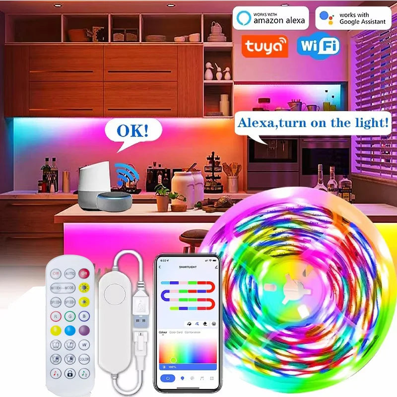 Tuya RGB LED Strip Lights 5V Smart LED Light with Music Sync RGB-IC Dreamcolor Chasing Strip Flexible Tape for Gaming Room Party