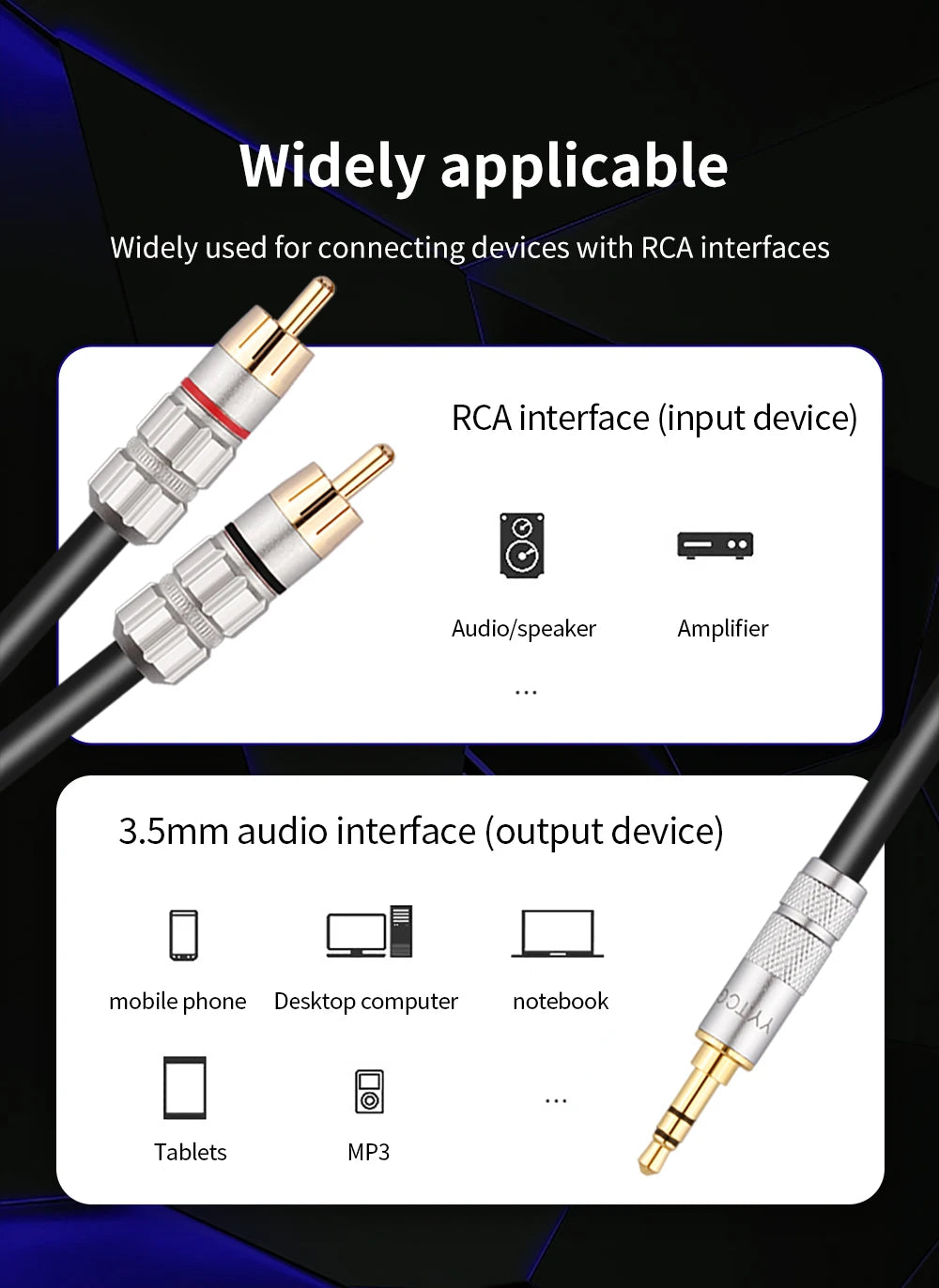 RCA Cable HiFi Stereo 3.5mm to 2RCA Audio Cable AUX RCA 3.5 Jack Splitter for Amplifiers Audio Home Theater DVD Speaker Cord