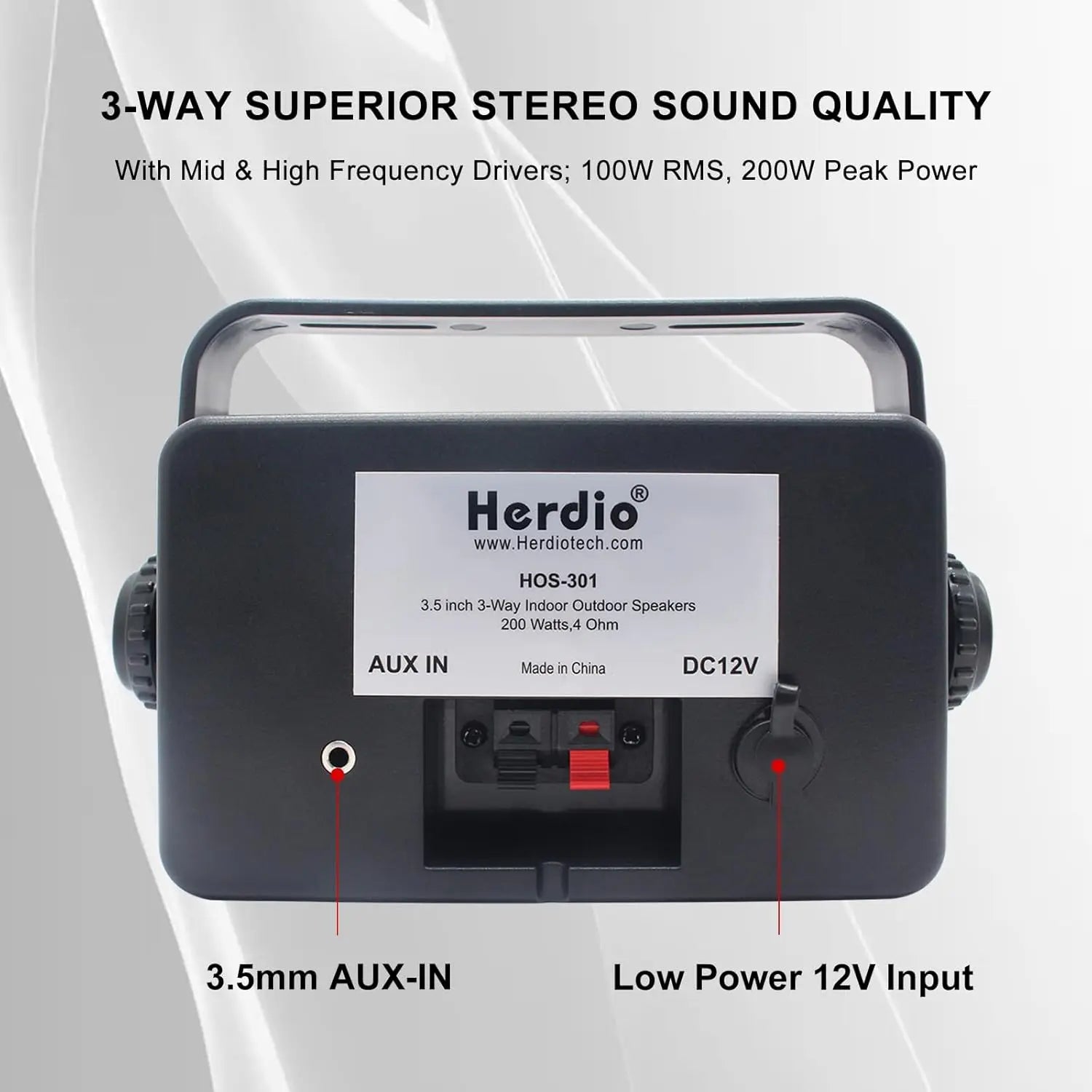 Herdio 3.5" Outdoor Bluetooth Speakers Waterproof 200W 3 Way Upgrade Premium Wall Mount Speakers Durable Mountable Loud Sound