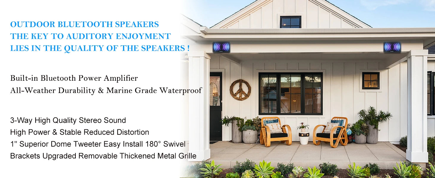 Herdio 3.5" Outdoor Bluetooth Speakers Waterproof 200W 3 Way Upgrade Premium Wall Mount Speakers For Patio Indoor Deck Garage
