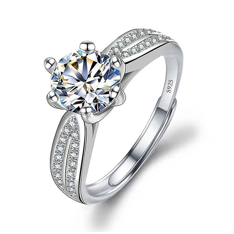 Moissanite Engagement Finger Rings Inlaid Diamond Open Ring For Women 925 Silver Promise Wedding Adjustable Rings Fine Jewelry