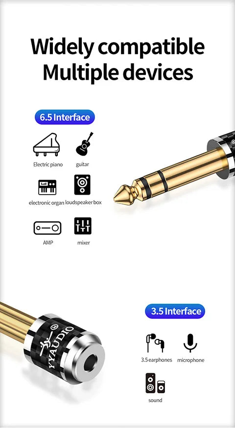 YYAUDIO 6.5mm Male to 3.5mm Female Stereo Audio Adapter for Headphones, Amplifiers and Guitars