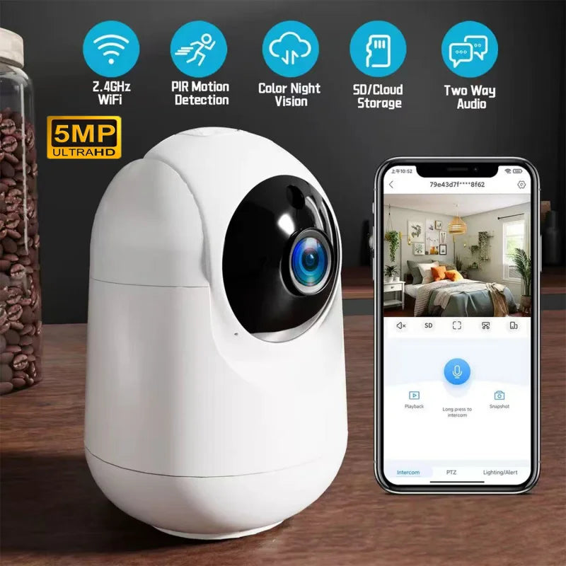 5MP IP Camera PTZ WiFi Camera Home Indoor Baby/Elderly Monitor Camera Security Protection Auto Tracking CCTV Camera