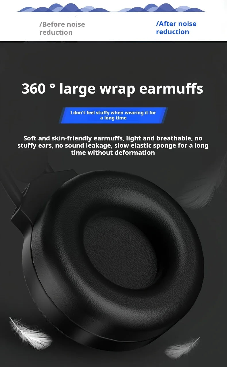 New Wired Gaming Headphones With Microphone LED Light Surround Sound Portable Audio Headphone For Computer Professional Head