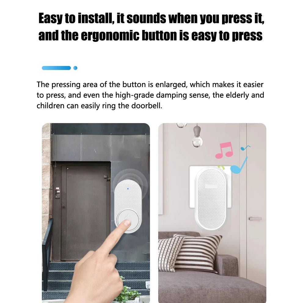 Smart Wireless Doorbell 433MHz 4 Volume Levels & Melody Chime Emergency Alarm for Elderly EU or US Plug Optional (White/Black)