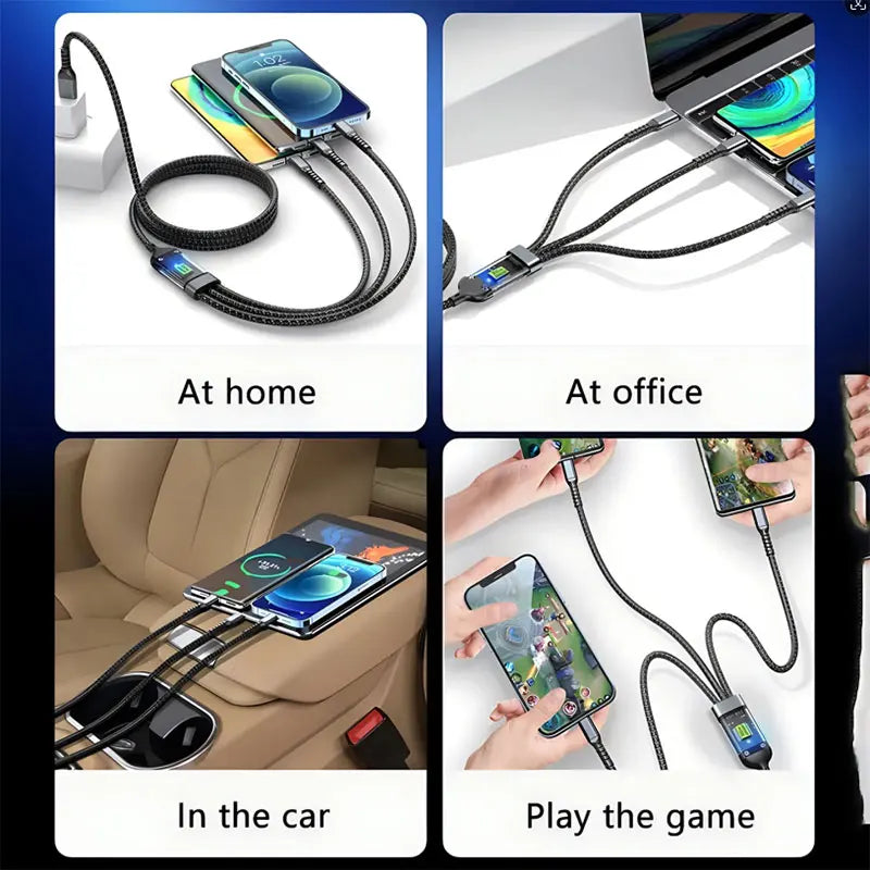 3 In 1 100w Transparent Fast Charging Cable Lightning Type C Micro USB For Iphone Samsung Huawei Xiaomi Tablet Charger Cables