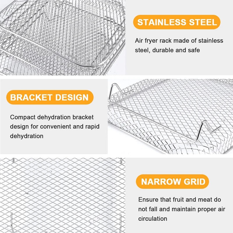 Air Fryer Universal Accessories Metal Oven Air Fryer Racks For Baking Stackable Grill Skewer Rack Fit All Airfryer 4.2Qt - 5.8Qt