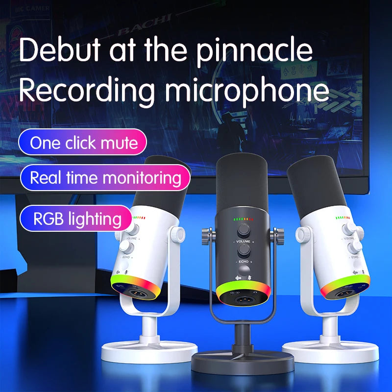 EASEMELO XLR USB Type-C Microphone with RGB Lighting Noise Cancelling Professional Dynamic Mic for Studio ECHO Adjustment