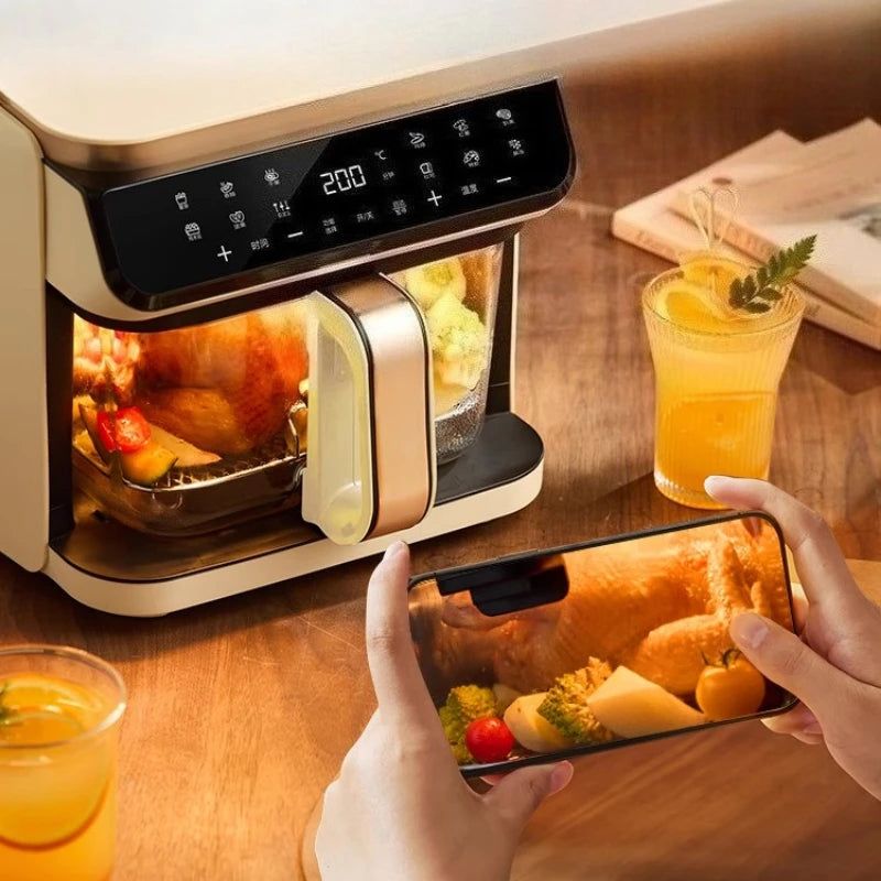 6L air fryer transparent visual household no-turn-over high boron glass liner water tender baking machine