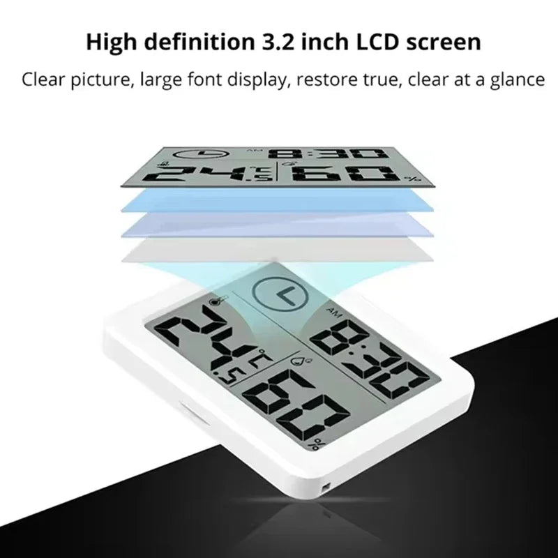 3.2inch Large LCD Digital Thermohygrometer Ultra-thin Simple Smart Home Electronic Digital Thermometer Hygrometer Wall Clock