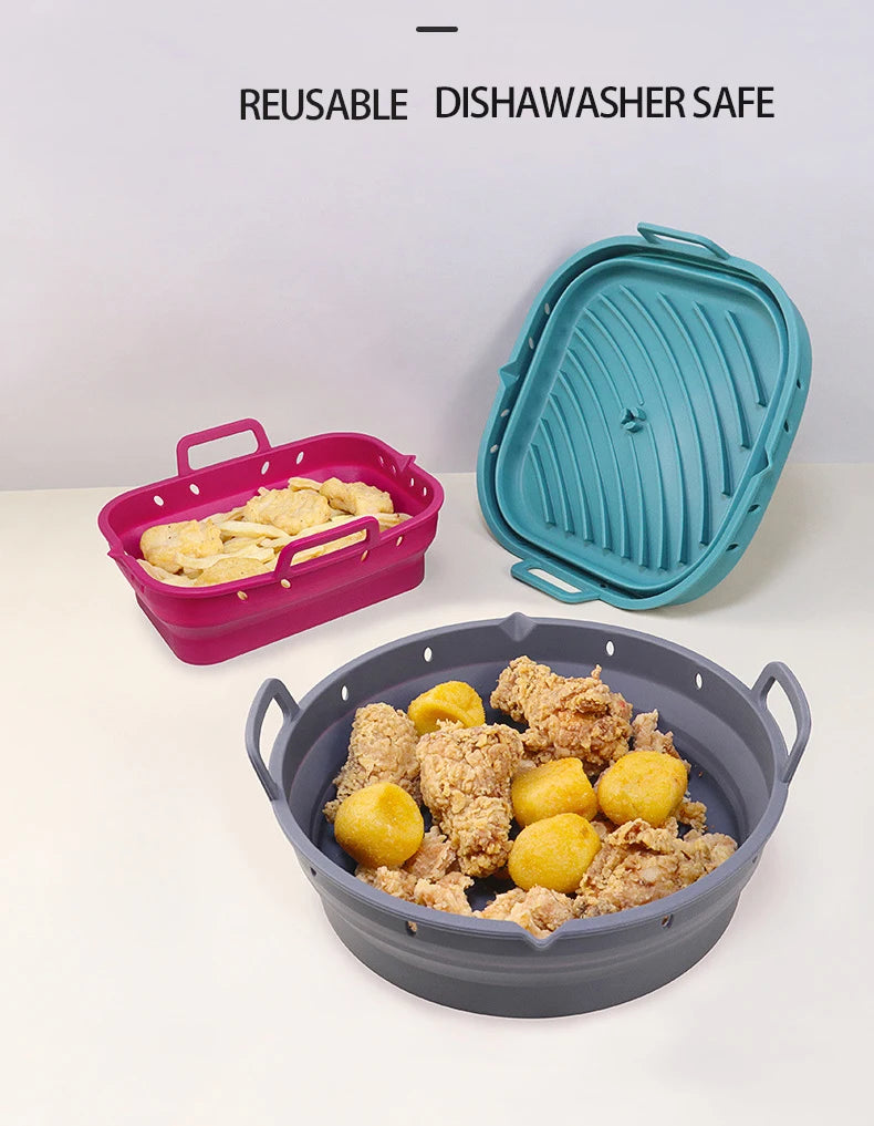 Square Silicone Air Fryer Liners Reusable Silicone Basket Easy to Clean Air Fryers Pot for 5.8 to 8 Qt Air Fryer Baking Tray