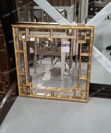 Chinese art bamboo decorative mirror French bathroom wall hanging bathroom mirror American square