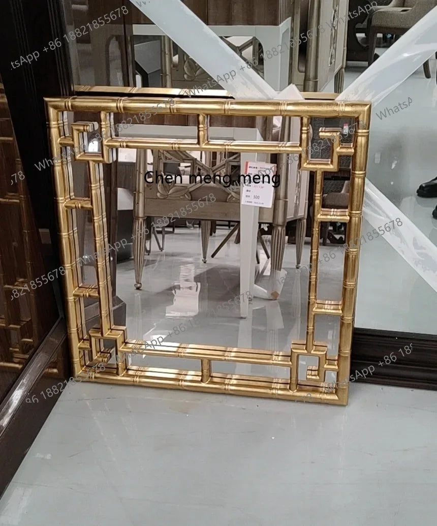 Chinese art bamboo decorative mirror French bathroom wall hanging bathroom mirror American square