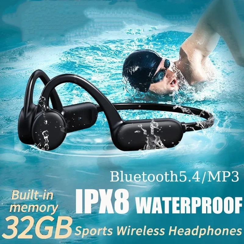 Bone Conduction Headphones IPX8 Waterproof MP3 32GB Bluetooth5.4 Wireless Headphones With Mic Swimming Sports Fitness 2026 NEW