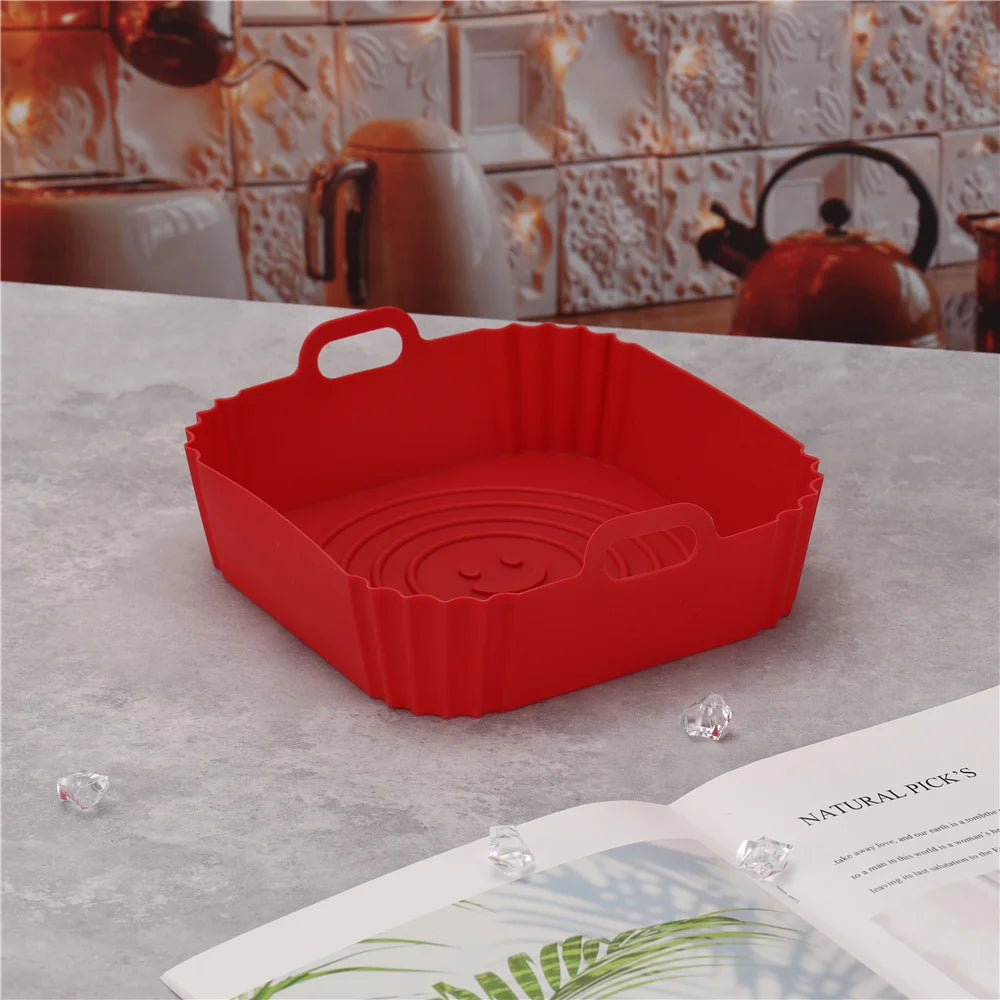 22cm Air Fryers Oven Baking Tray Fried Chicken Basket Mat AirFryer Silicone Pot Square Replacemen Grill Pan Accessories Tool
