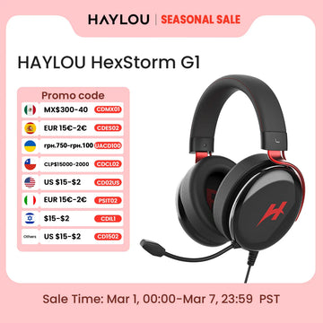 HAYLOU HexStorm G1 Wired Gaming Headphone 7.1 Surround Sound 50mm Dual Driver Esports Gamer Headset with Mic For PS4 PS5 PC