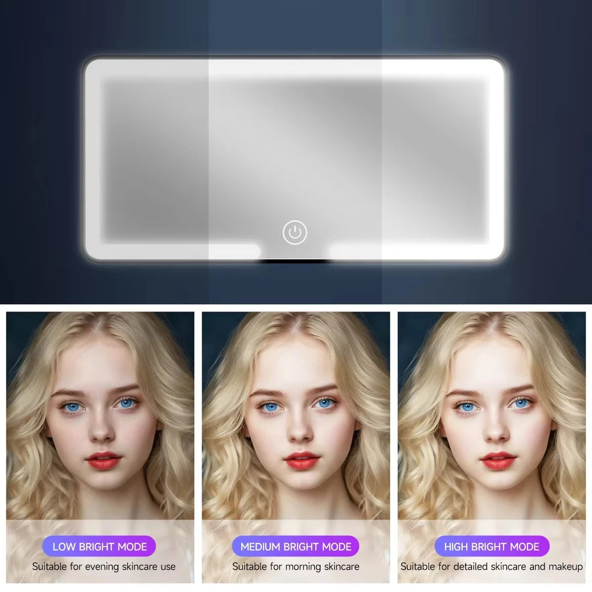 Car interior mirror, sun visor, LED high-definition makeup mirror, 3-mode touch screen adjustment,USBcharging,car makeup mirror