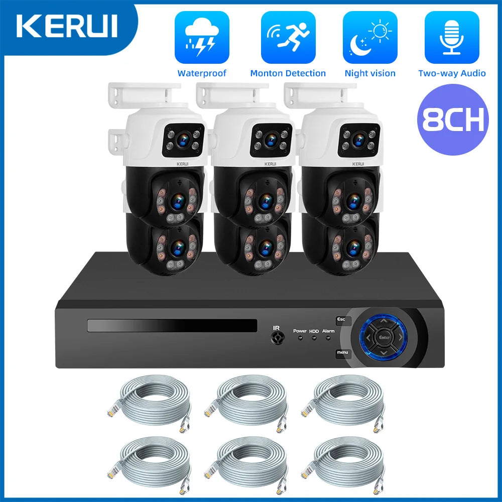 KERUI Waterproof 6MP HD POE Surveillance Camera System Dual Lens PTZ WIFI IP Home Security 4CH 8CH POE NVR Video H.265 CCTV Kit