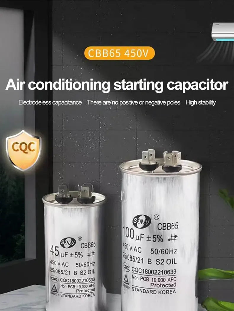 20UF25UF30UF 35UF 40UF 45UF 50UF 55UF 60-100UF CBB65 Air Conditioner Capacitor Compressor Motor Runs Starting Capacitor 450VAC