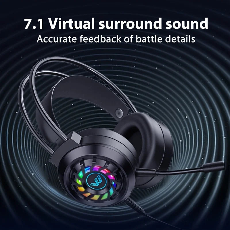 New Wired Gaming Headphones With Microphone LED Light Surround Sound Portable Audio Headphone For Computer Professional Head