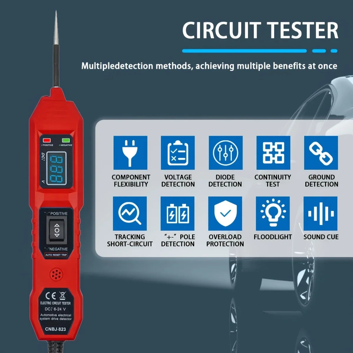 Smart Car Circuit Tester 823, with Led Voltage Display - USB Powered, Compatible with 3.5-36V Dc Vehicles