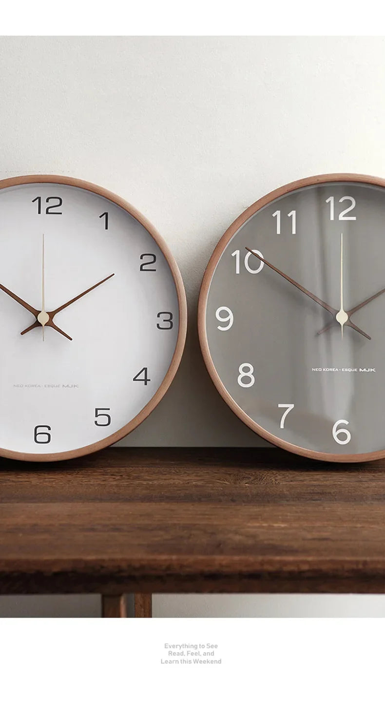 Clocks Solid Wood Transparent Glass Wall Clock Living Room Home Fashion Wall Hanging Light Luxury Nordic Simple Clock