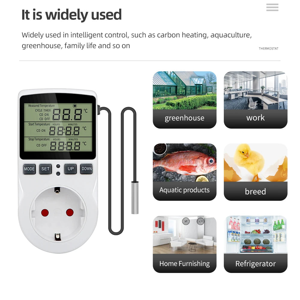 Temperature Controller Socket Digital Thermostat 120/220V Timer Socket Outlet Heating Cooling Switch With Sensor Probe