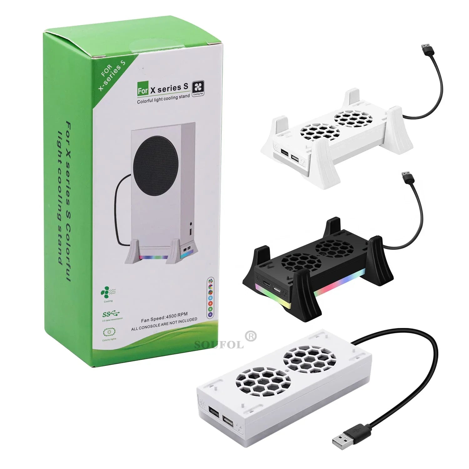 Cooling Vertical Stand 3 Gear Cooler Fan Base with Atmosphere Colorful LED Light Heat Dissipation Dock for Xbox Series S Console