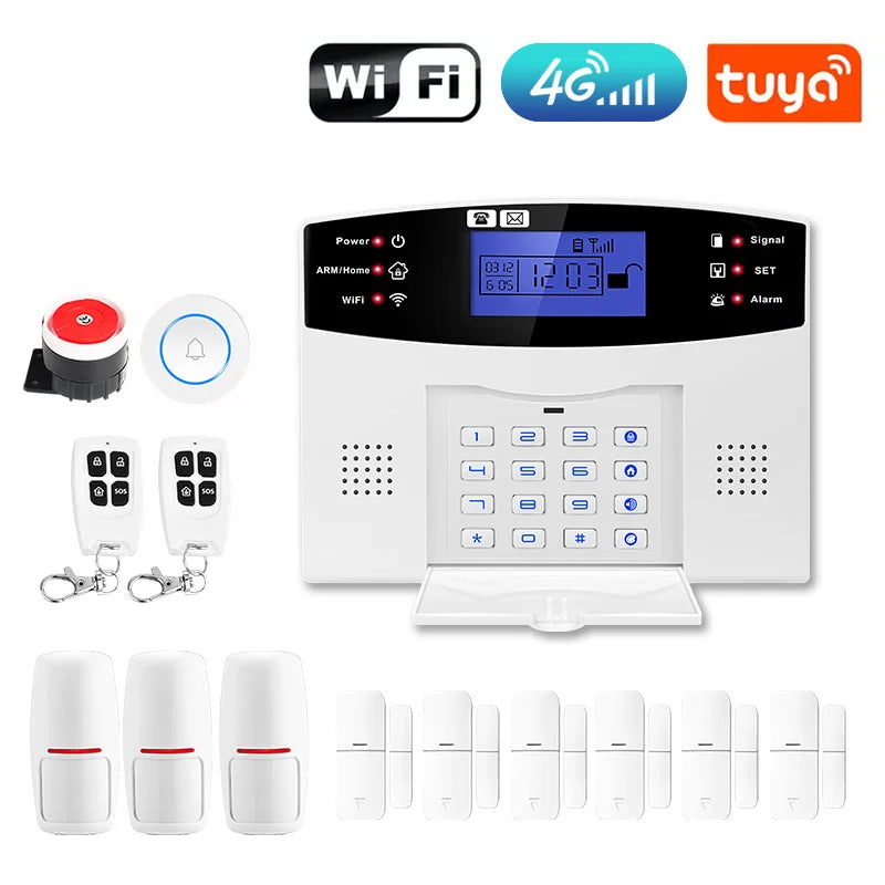 DYGSM Tuya Smart 4G+Wifi Home Security Alarm System Wireless Burglar Alarm System Smart Life App Control work with Alexa