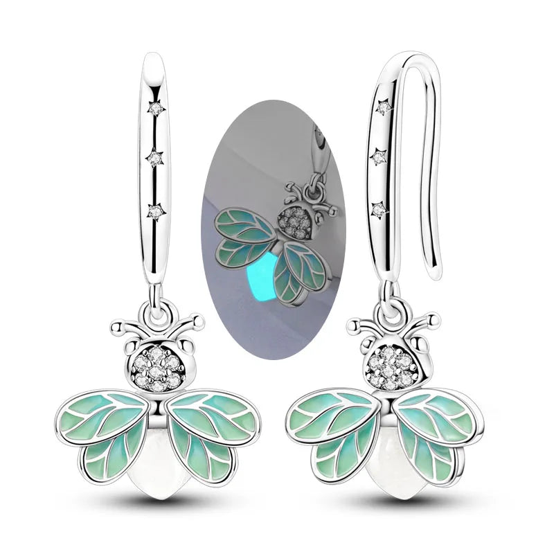 925 Sterling Silver Earrings Mushroom Glowing Firefly Cherry Bee Earring For Women Wedding Engagement Party Fashion Jewelry Gift
