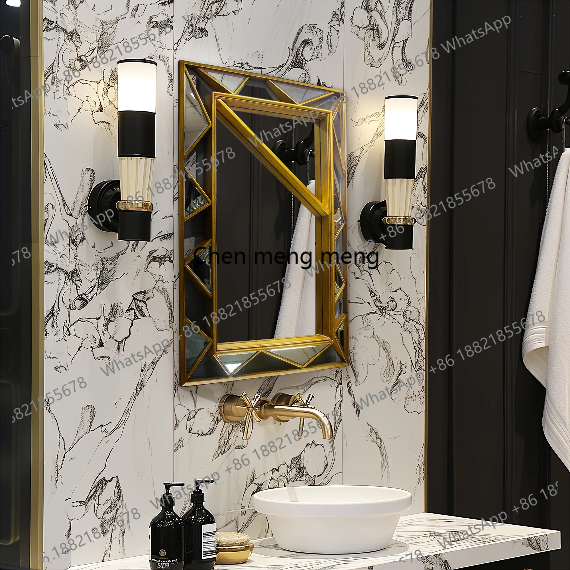 European retro art bathroom mirror luxury square living room entrance wall decorative mirror