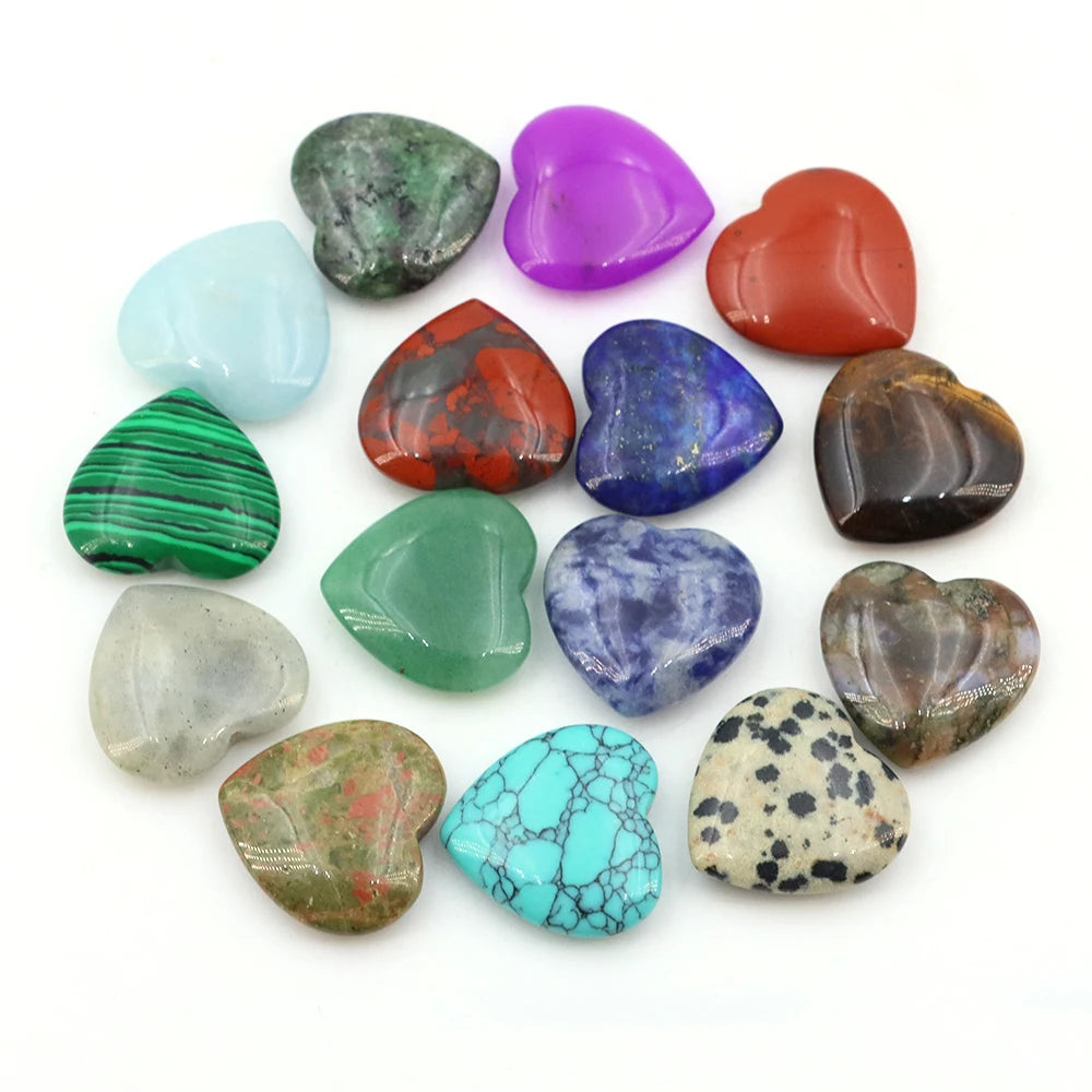 Lots Wholesale Gem Heart Shape LOVE 20MM Natural Crystal Amethyst Agate Bead Healing Reiki Natural Stone Gift Supplies
