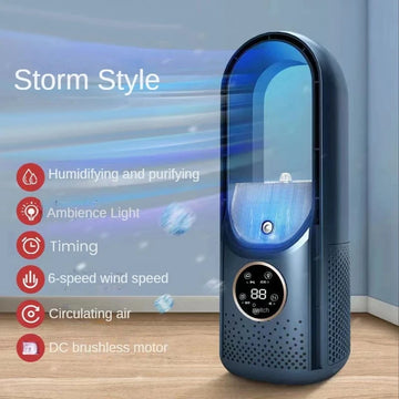 Portable USB Air Cooler Leafless Electric Fan 6 Speed Silent Timer Air Conditioner Cooling Fan Humidifier Conditioning Fan