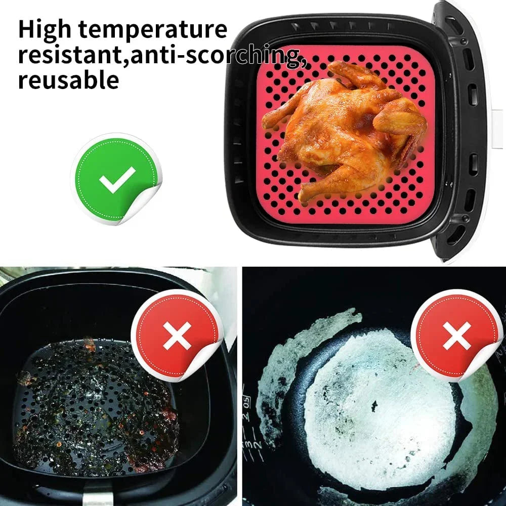 Air Fryer Mat Silicone Reusable Non-Stick Round Square Heat Resistant 450F for Baking Steaming Oven Microwave Dishwasher Safe