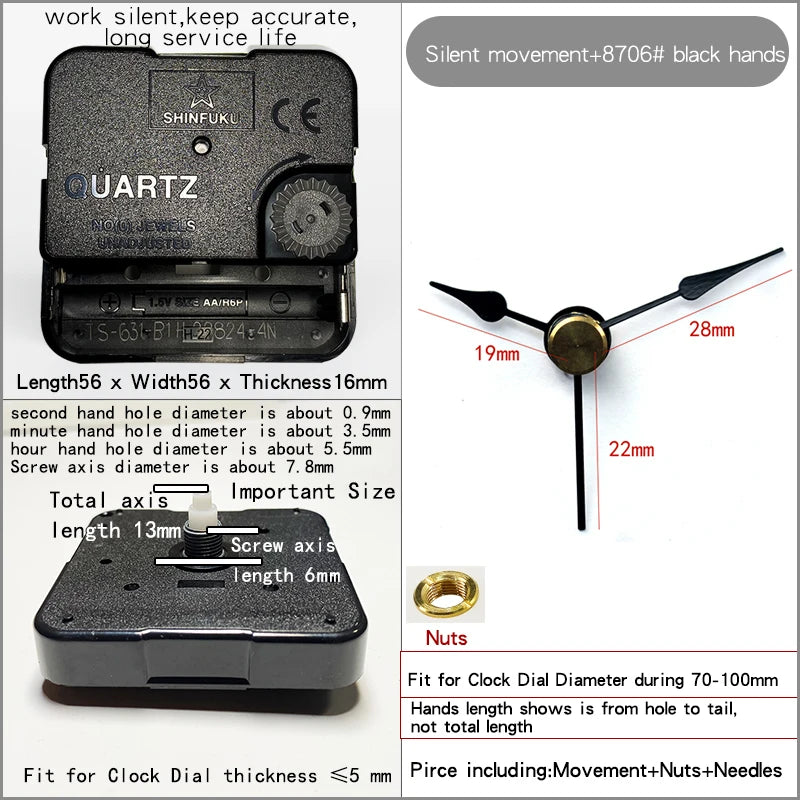 Clock Mechanism With Hands Silent Plastic DIY Accessory Kits Sweep Quartz Movement