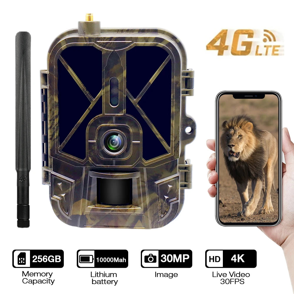 4K Live Stream Trail Camera 4G  30MP APP Clould Service Hunting Cameras 8000Mah Li-Battery Night Vision Photo Traps HC940PROLI