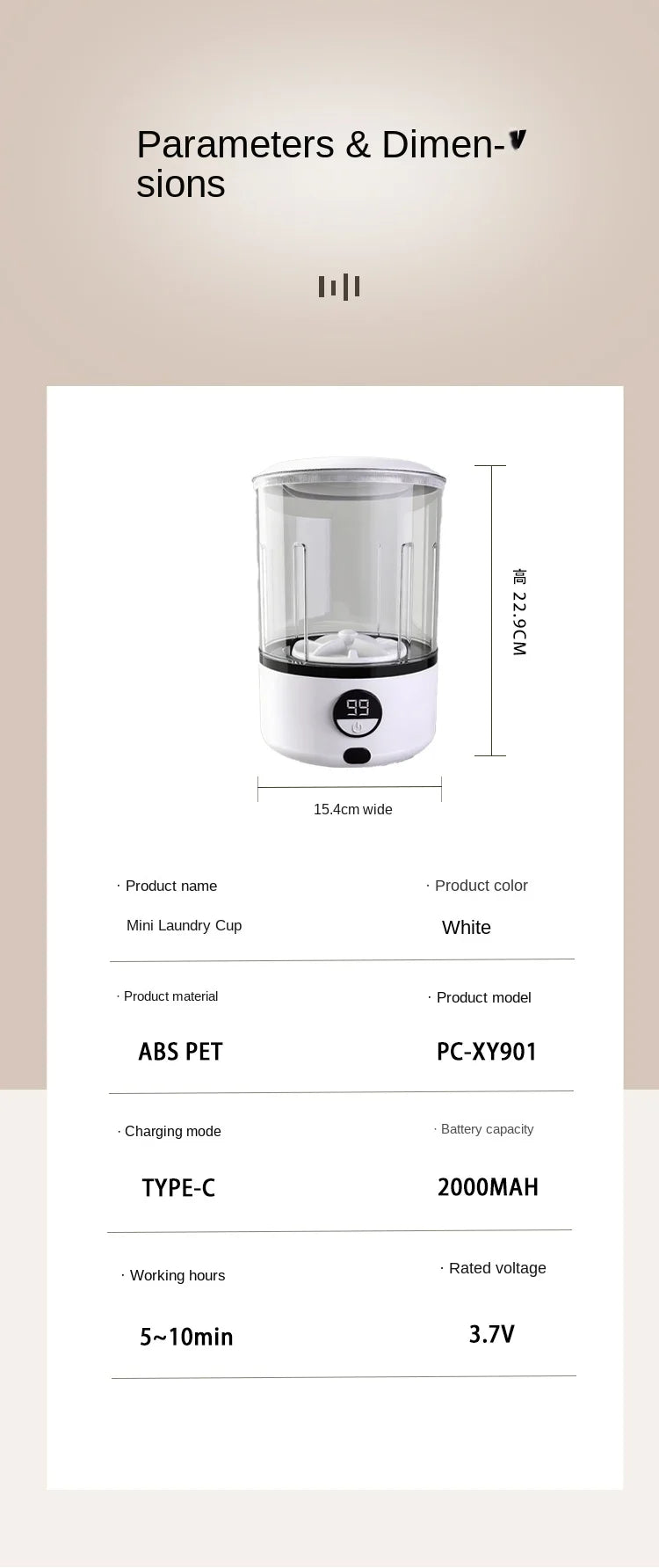 A White 2L Mini Washing Machine, 2000Mah, Fully Automatic Portable Turbine Led Washing Cup and Compact for Children's Clothing, Underwear, Panties, and Socks