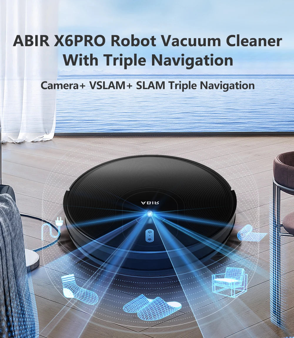 Robot Vacuum Cleaner ABIR X6 ,Visual Navigation,APP Virtual Barrier,6000PA Suction,Smart Home Mop,Floor Carpet Washing Tool