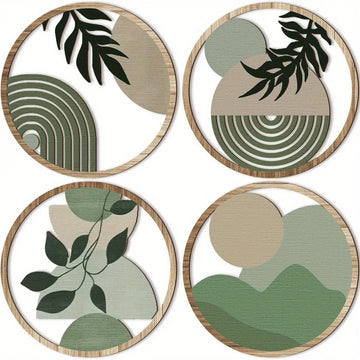 4 Bohemian Wall Art Set - Wooden Bohemian Decor，Geometric Hanging Artwork，Suitable for baby room，Farmhouse Aesthetic Minimalist