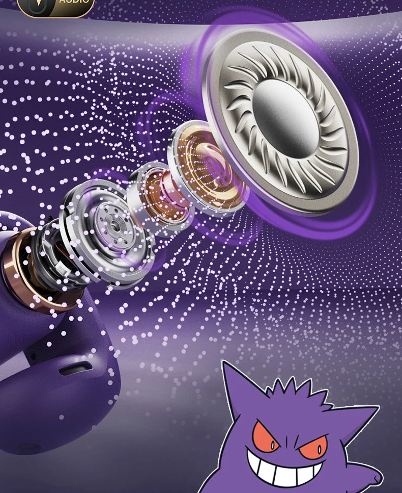 Gengar Pokemon Anime Bluetooth Headset Ear Clip Style Not Reduction Hifi Stereo Game Wireless Sport Earbuds Endurance Trendy Gif