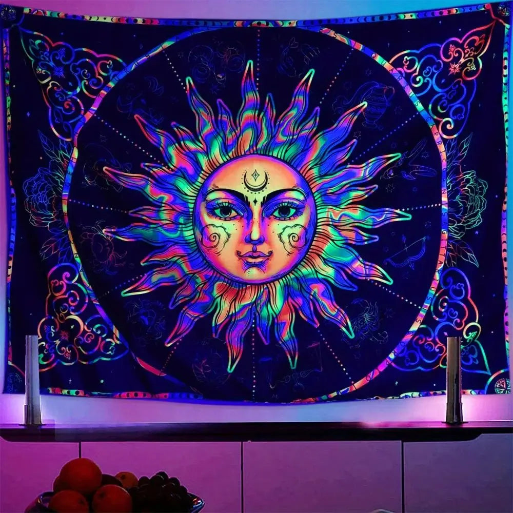 VIKAMA Sun Totem Tapestry Radiant Glow with Flowing Halo Living Room, Bedroom, Meditation Space Accent Wall Machine Washable